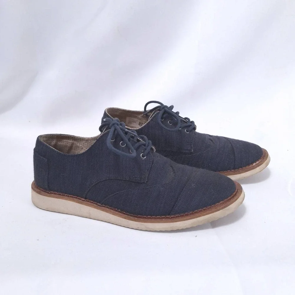 TOMS Brogue Ash Aviator Twill Oxfords Shoes Canvas Denim Mens Sz 9 Blue Lace Up‎